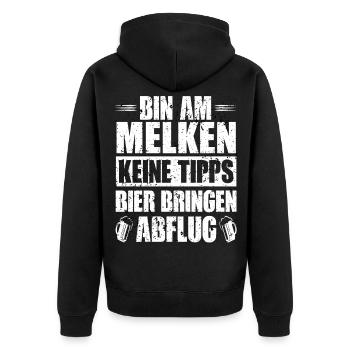 Bin Am Melken Keine Tipps Bier Bringen Abflug - Unisex Premium Bio Zip Hoodie - Schwarz - Hinten - Nico (187cm)