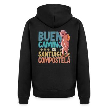 Buen Camino de Santiago de Compostela - Unisex Premium Bio Zip Hoodie - Schwarz - Hinten - Nico (187cm)