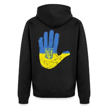 Chemise d’Ukraine Drapeau ukrainien - Veste à capuche bio Premium Unisexe - noir - Dos - Nico (187cm)