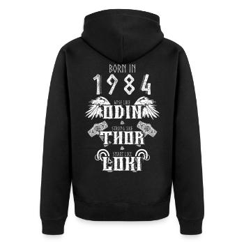 Odin Thor Loki Born 1984 Viking Outfit - Unisex Premium Organic Zip Hoodie - black - Back - Nico (187cm)