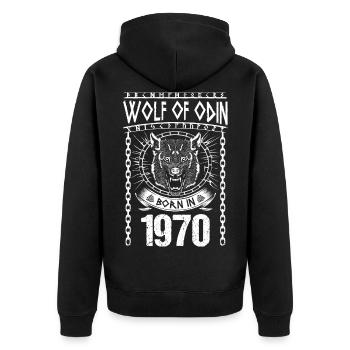 Wolf Odins Geri Freki Geburtsjahr 1970 Wikinger - Unisex Premium Bio Zip Hoodie - Schwarz - Hinten - Nico (187cm)