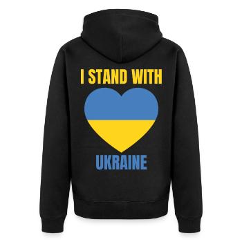 Je me tiens avec le drapeau ukrainien vintage de l’Ukraine - Veste à capuche bio Premium Unisexe - noir - Dos - Nico (187cm)