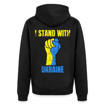 Je me tiens avec le drapeau ukrainien vintage de l’Ukraine - Veste à capuche bio Premium Unisexe - noir - Dos - Nico (187cm)