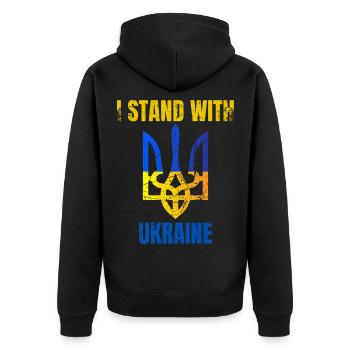 Je me tiens avec le drapeau ukrainien vintage de l’Ukraine - Veste à capuche bio Premium Unisexe - noir - Dos - Nico (187cm)