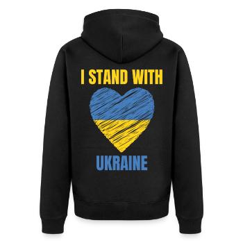 Je me tiens avec le drapeau ukrainien vintage de l’Ukraine - Veste à capuche bio Premium Unisexe - noir - Dos - Nico (187cm)