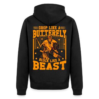 Drop like a butterfly Block like a Beast - Unisex Premium Bio Zip Hoodie - Schwarz - Hinten - Nico (187cm)