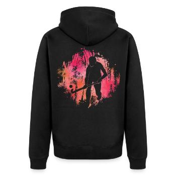 Feldhockey - Unisex Premium Bio Zip Hoodie - Schwarz - Hinten - Nico (187cm)