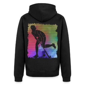Feld Hockey - Unisex Premium Bio Zip Hoodie - Schwarz - Hinten - Nico (187cm)