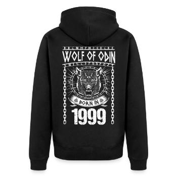 Wolf Odins Geri Freki Geburtsjahr 1999 Wikinger - Unisex Premium Bio Zip Hoodie - Schwarz - Hinten - Nico (187cm)