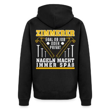 Zimmerer Spruch Witz Nageln Zimmermann - Unisex Premium Bio Zip Hoodie - Schwarz - Hinten - Nico (187cm)