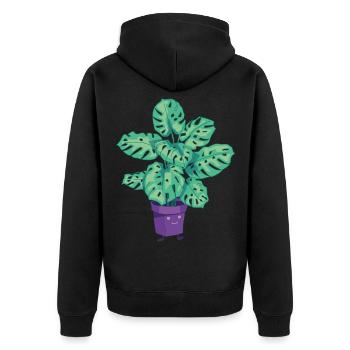 Pflanzen Topfpflanze Monstera Cartoon Zeichnung - Unisex Premium Bio Zip Hoodie - Schwarz - Hinten - Nico (187cm)