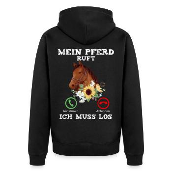 Mein Pferd Ruft Ich Muss Los - Unisex Premium Bio Zip Hoodie - Schwarz - Hinten - Nico (187cm)