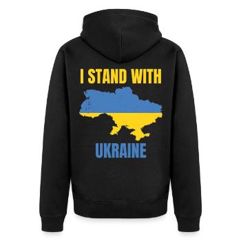 Je me tiens avec le drapeau ukrainien vintage de l’Ukraine - Veste à capuche bio Premium Unisexe - noir - Dos - Nico (187cm)
