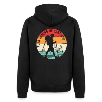 Buen Camino de Santiago de Compostela - Unisex Premium Bio Zip Hoodie - Schwarz - Hinten - Nico (187cm)