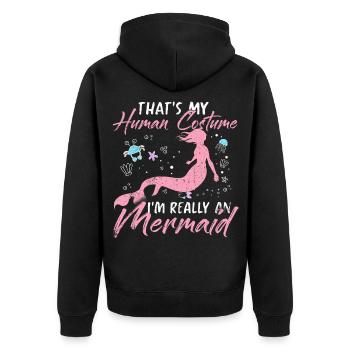 Meerjungfrau Wassernixe Ozean Braut JGA Märchen - Unisex Premium Bio Zip Hoodie - Schwarz - Hinten - Nico (187cm)