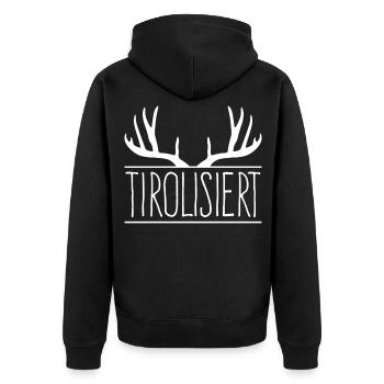 Tirol Tirolisiert Spruch Tiroler - Unisex Premium Bio Zip Hoodie - Schwarz - Hinten - Nico (187cm)