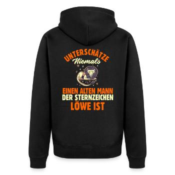 Sternzeichen Löwe - Unisex Premium Bio Zip Hoodie - Schwarz - Hinten - Nico (187cm)