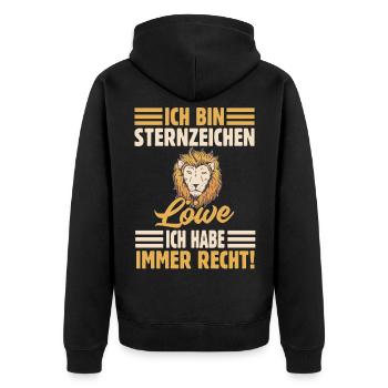 Sternzeichen Löwe - Unisex Premium Bio Zip Hoodie - Schwarz - Hinten - Nico (187cm)