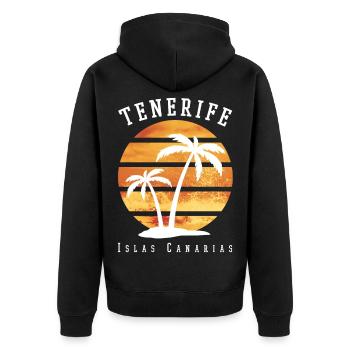 Teneriffa Tenerife Sommer Sonne Strand Meer Palmen - Unisex Premium Bio Zip Hoodie - Schwarz - Hinten - Nico (187cm)