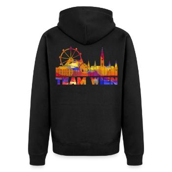 Wien Stadt Wiener - Unisex Premium Bio Zip Hoodie - Schwarz - Hinten - Nico (187cm)