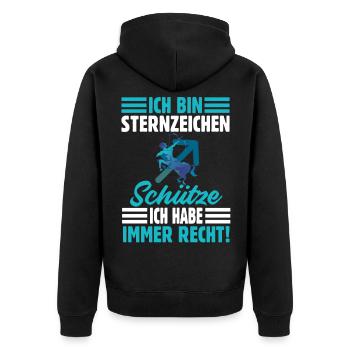 Sternzeichen Schütze - Unisex Premium Bio Zip Hoodie - Schwarz - Hinten - Nico (187cm)