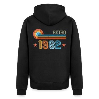Retro 1982 - Unisex Premium Bio Zip Hoodie - Schwarz - Hinten - Nico (187cm)