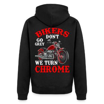 Biker werden nicht grau, wir werden verchromt, Lustige Biker, - Unisex Premium Bio Zip Hoodie - Schwarz - Hinten - Nico (187cm)