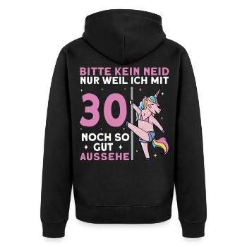 Bitte Kein Neid 30. Geburtstag - Unisex Premium Bio Zip Hoodie - Schwarz - Hinten - Nico (187cm)