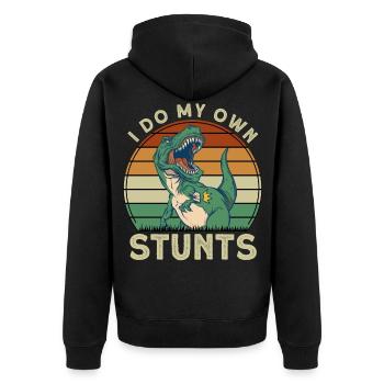 I Do My Own Stunts - Unisex Premium Bio Zip Hoodie - Schwarz - Hinten - Nico (187cm)