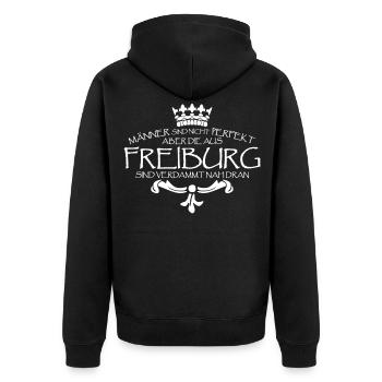 Freiburg Männer Spruch Freiburger - Unisex Premium Bio Zip Hoodie - Schwarz - Hinten - Nico (187cm)