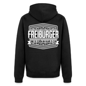 Freiburg Freiburger - Unisex Premium Bio Zip Hoodie - Schwarz - Hinten - Nico (187cm)