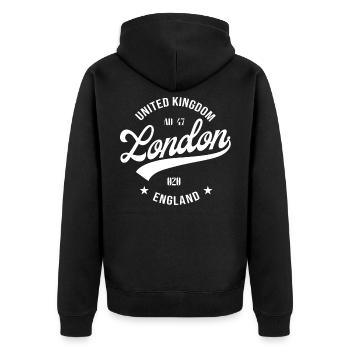 London - Unisex Premium Organic Zip Hoodie - black - Back - Nico (187cm)