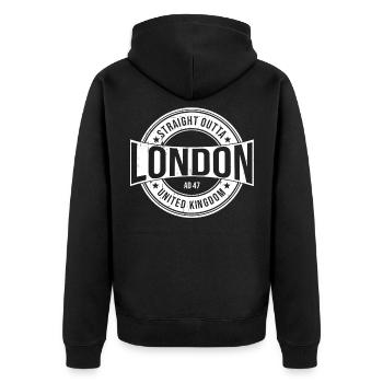 London - Unisex Premium Bio Zip Hoodie - Schwarz - Hinten - Nico (187cm)
