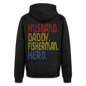 Husband Daddy Fisherman Hero - Unisex Premium Bio Zip Hoodie - Schwarz - Hinten - Nico (187cm)