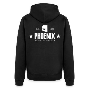Phoenix Arizona - Unisex Premium Bio Zip Hoodie - Schwarz - Hinten - Nico (187cm)