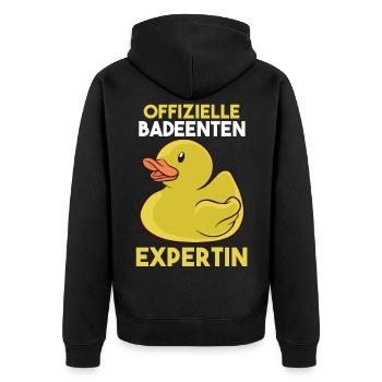 Ente Quitscheente Badeenten - Unisex Premium Bio Zip Hoodie - Schwarz - Hinten - Nico (187cm)