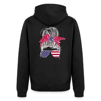 Messy Bun USA - Unisex Premium Bio Zip Hoodie - Schwarz - Hinten - Nico (187cm)