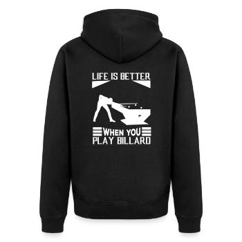 Billard Pool Billard Billardkugel Billardkö 8Ball - Unisex Premium Bio Zip Hoodie - Schwarz - Hinten - Nico (187cm)