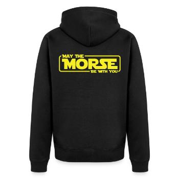 Funk Amateur Funker Funken Radio Hobby Geschenk - Unisex Premium Bio Zip Hoodie - Schwarz - Hinten - Nico (187cm)