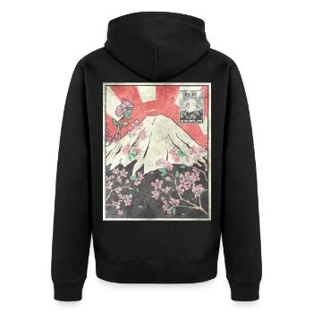 Mt Fuji Kirschblüte Japanisch Ästhetisches Geschen - Unisex Premium Bio Zip Hoodie - Schwarz - Hinten - Nico (187cm)