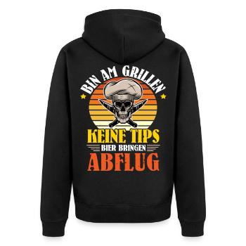 Bin Am Grillen BBQ Bratwurst Steak Grill - Unisex Premium Bio Zip Hoodie - Schwarz - Hinten - Nico (187cm)