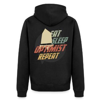 Retro Eat Sleep Optimist Repeat OPTIMIST PRESENT - Unisex Premium Organic Zip Hoodie - black - Back - Nico (187cm)