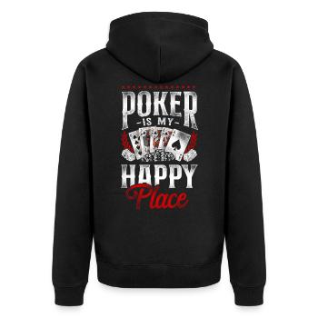 Poker Vintage Poker Is My Happy - Unisex Premium Bio Zip Hoodie - Schwarz - Hinten - Nico (187cm)