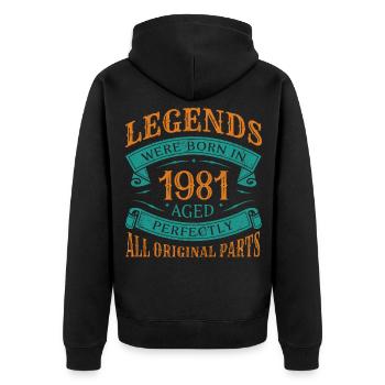 Legenden wurden 1981 Geboren Geburtstag - Unisex Premium Bio Zip Hoodie - Schwarz - Hinten - Nico (187cm)