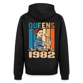 Queens Are Born In 1982 - Unisex Premium Bio Zip Hoodie - Schwarz - Hinten - Nico (187cm)