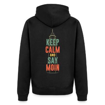 Keep Calm And Say Moin North German Vintage Retro - Unisex Premium Organic Zip Hoodie - black - Back - Nico (187cm)