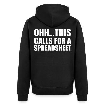ohh this calls for a spreadsheet, funny - Unisex Premium Organic Zip Hoodie - black - Back - Nico (187cm)