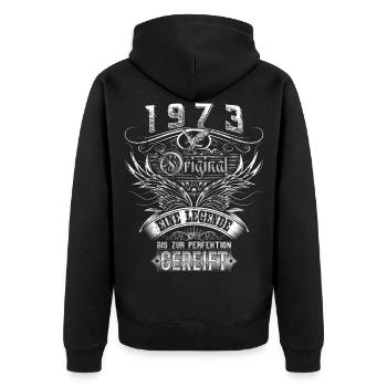 Original 1973 Geburtstag Geburtsjahr 1973 Männer - Unisex Premium Bio Zip Hoodie - Schwarz - Hinten - Nico (187cm)