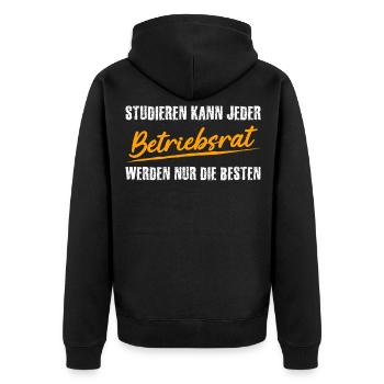Betriebsrat Studieren Betriebsrätin - Unisex Premium Bio Zip Hoodie - Schwarz - Hinten - Nico (187cm)