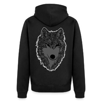 Wolf Aufdruck - Unisex Premium Bio Zip Hoodie - Schwarz - Hinten - Nico (187cm)